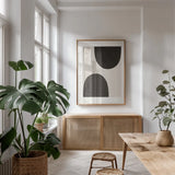 Half Domes II by Wild Apple Portfolio. shown as a print in a natural wood frame in a dining room. Available as a archival giclee rolled canvas, fine art paper, or poster print. SKU 73672h.