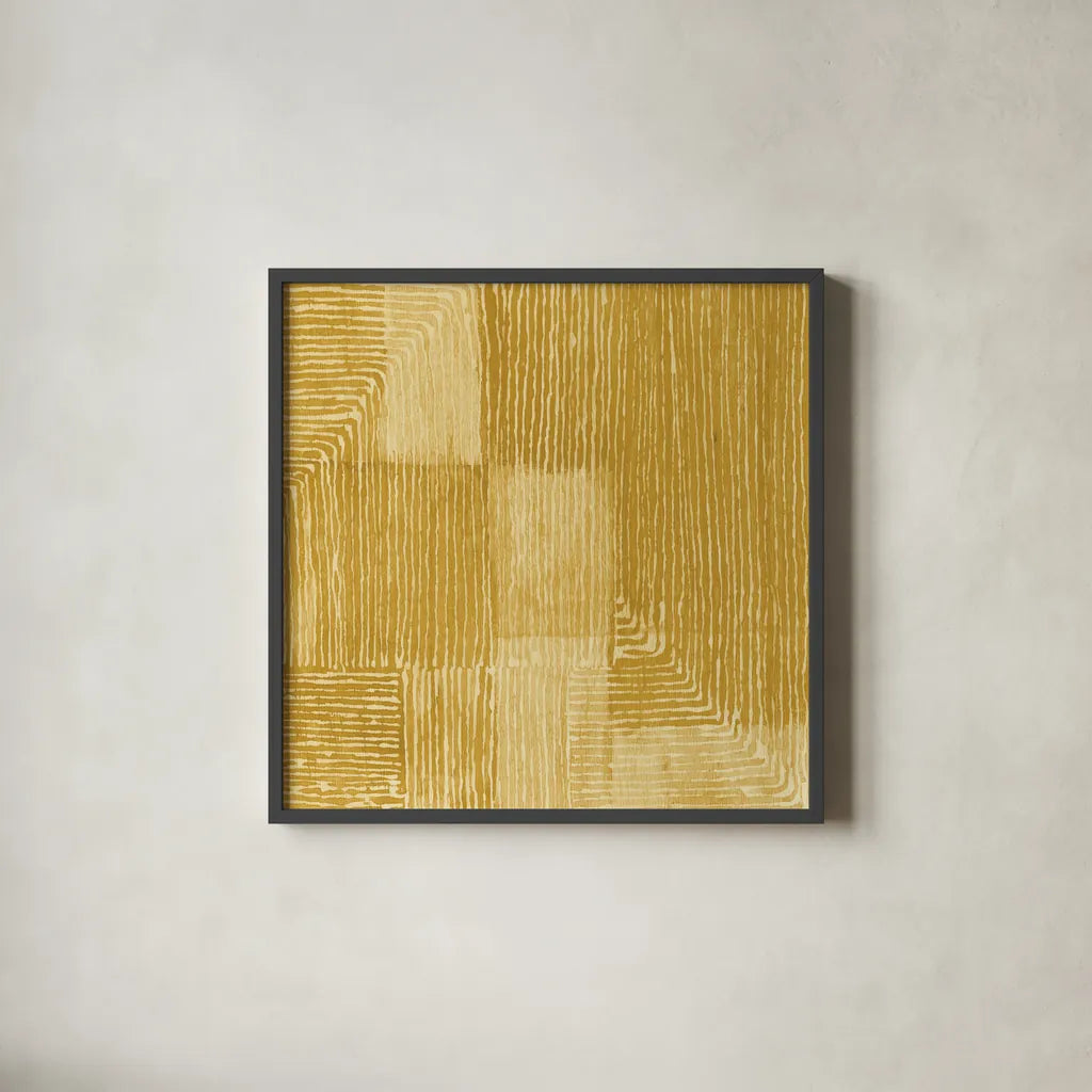 Handcrafted I Gold by Wild Apple Portfolio. Shown in a sleek black glass frame for a contemporary gallery look. Available as an archival giclee rolled canvas, fine art paper, or poster print. SKU 88476a.