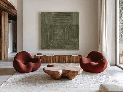 Handcrafted II by Wild Apple Portfolio. Shown as extra-large giant wall art in a modern living room. Available as an archival giclee rolled canvas, fine art paper, or poster print. SKU 87384a.