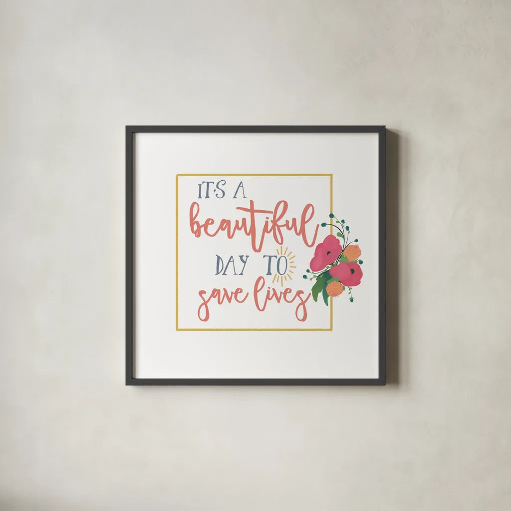 Harriet Floral Nurse Inspiration I by Wild Apple Portfolio. Shown in a sleek black glass frame for a contemporary gallery look. Available as an archival giclee rolled canvas, fine art paper, or poster print. SKU 57248a.