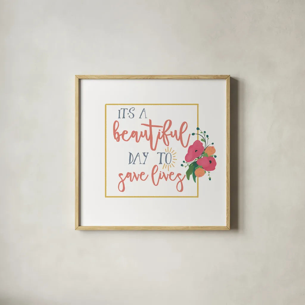 Harriet Floral Nurse Inspiration I by Wild Apple Portfolio. Shown in a natural wood glass frame for a timeless modern aesthetic. Available as an archival giclee rolled canvas, fine art paper, or poster print. SKU 57248a.