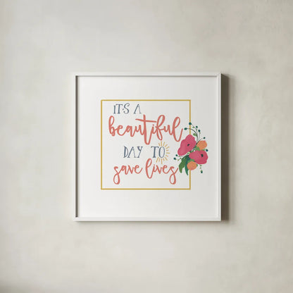Harriet Floral Nurse Inspiration I by Wild Apple Portfolio. Shown in a crisp white glass frame for a clean and minimalist style. Available as an archival giclee rolled canvas, fine art paper, or poster print. SKU 57248a.