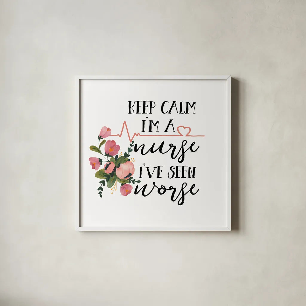 Harriet Floral Nurse Inspiration II by Wild Apple Portfolio. Shown in a crisp white glass frame for a clean and minimalist style. Available as an archival giclee rolled canvas, fine art paper, or poster print. SKU 57249a.