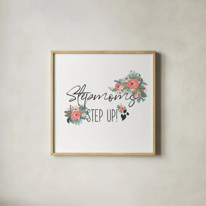 Harriet Floral Stepmom Inspiration II by Wild Apple Portfolio. Shown in a natural wood glass frame for a timeless modern aesthetic. Available as an archival giclee rolled canvas, fine art paper, or poster print. SKU 57254a.