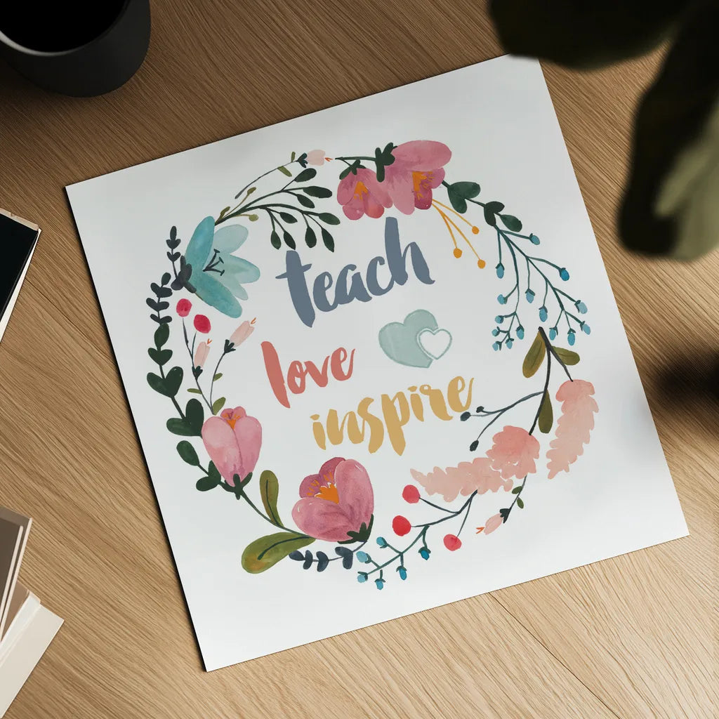 Harriet Floral Teacher Inspiration I by Wild Apple Portfolio. Shown as a detailed flat fine art print, highlighting archival giclee quality. Available as an archival giclee rolled canvas, fine art paper, or poster print. SKU 57250a.