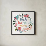 Harriet Floral Teacher Inspiration I by Wild Apple Portfolio. Shown in a sleek black glass frame for a contemporary gallery look. Available as an archival giclee rolled canvas, fine art paper, or poster print. SKU 57250a.