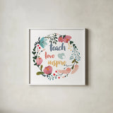 Harriet Floral Teacher Inspiration I by Wild Apple Portfolio. Shown in a crisp white glass frame for a clean and minimalist style. Available as an archival giclee rolled canvas, fine art paper, or poster print. SKU 57250a.
