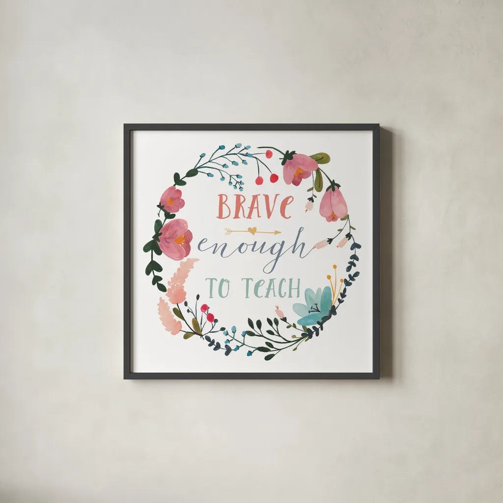 Harriet Floral Teacher Inspiration II by Wild Apple Portfolio. Shown in a sleek black glass frame for a contemporary gallery look. Available as an archival giclee rolled canvas, fine art paper, or poster print. SKU 57251a.