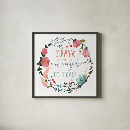 Harriet Floral Teacher Inspiration II by Wild Apple Portfolio. Shown in a sleek black glass frame for a contemporary gallery look. Available as an archival giclee rolled canvas, fine art paper, or poster print. SKU 57251a.