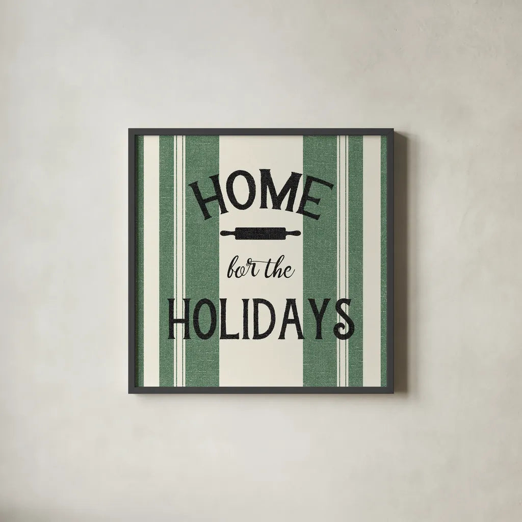 Heartland Holiday I by Wild Apple Portfolio. Shown in a sleek black glass frame for a contemporary gallery look. Available as an archival giclee rolled canvas, fine art paper, or poster print. SKU 74137a.