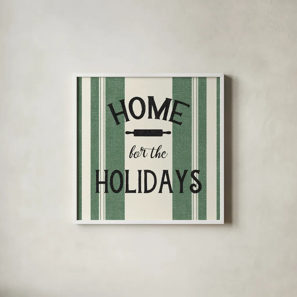 Heartland Holiday I by Wild Apple Portfolio. Shown in a crisp white glass frame for a clean and minimalist style. Available as an archival giclee rolled canvas, fine art paper, or poster print. SKU 74137a.