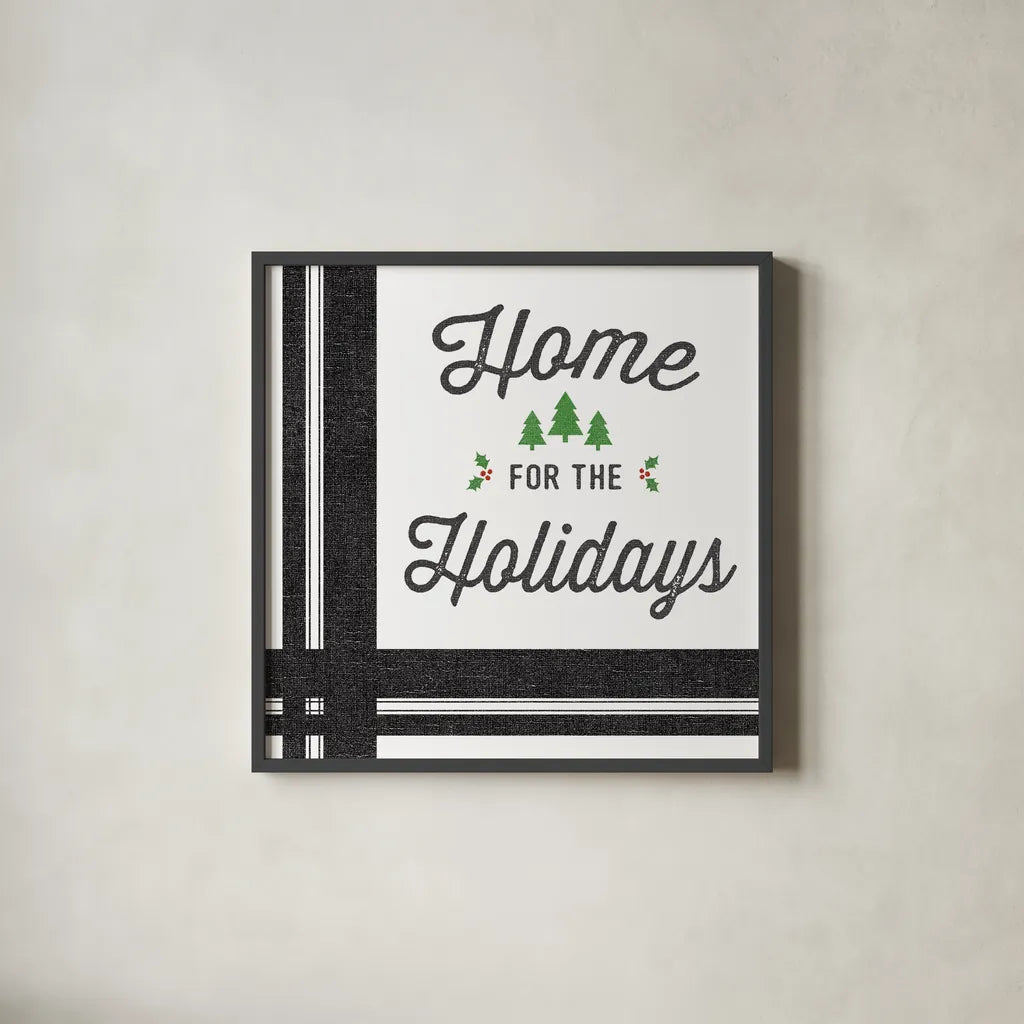 Heartland Holiday I v3 by Wild Apple Portfolio. Shown in a sleek black glass frame for a contemporary gallery look. Available as an archival giclee rolled canvas, fine art paper, or poster print. SKU 75551a.