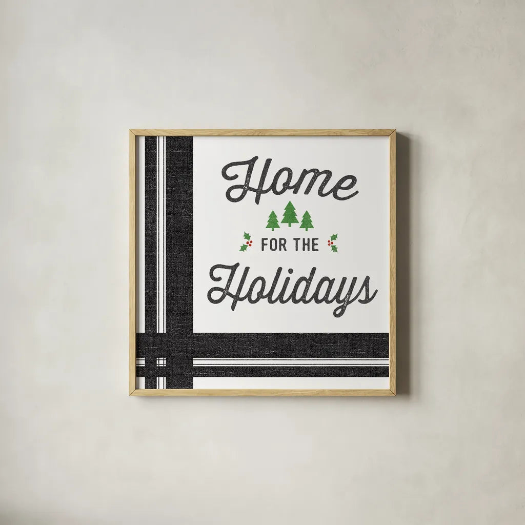 Heartland Holiday I v3 by Wild Apple Portfolio. Shown in a natural wood glass frame for a timeless modern aesthetic. Available as an archival giclee rolled canvas, fine art paper, or poster print. SKU 75551a.