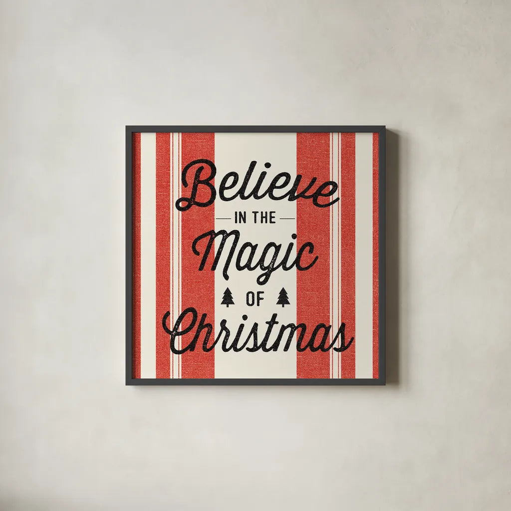 Heartland Holiday IV v2 Red by Wild Apple Portfolio. Shown in a sleek black glass frame for a contemporary gallery look. Available as an archival giclee rolled canvas, fine art paper, or poster print. SKU 75548a.