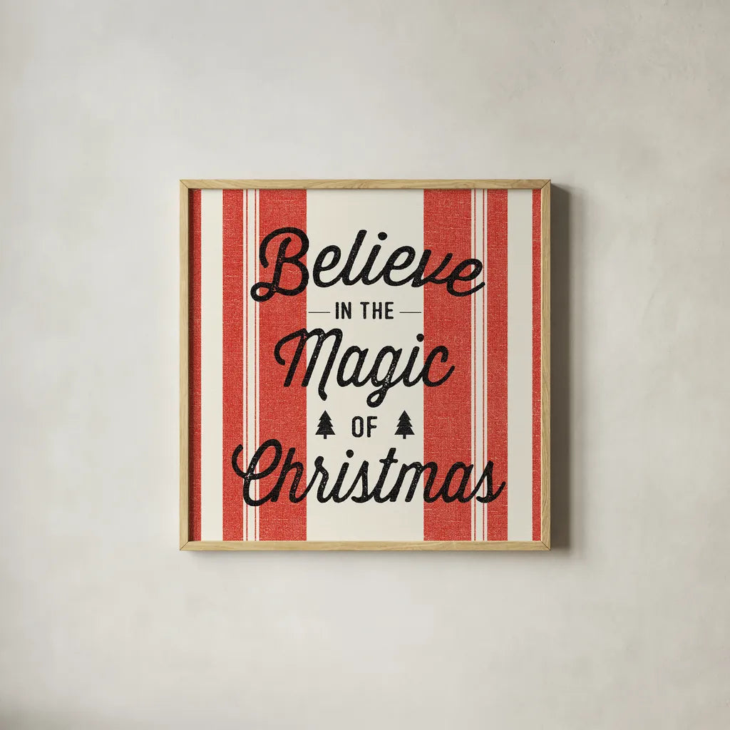 Heartland Holiday IV v2 Red by Wild Apple Portfolio. Shown in a natural wood glass frame for a timeless modern aesthetic. Available as an archival giclee rolled canvas, fine art paper, or poster print. SKU 75548a.