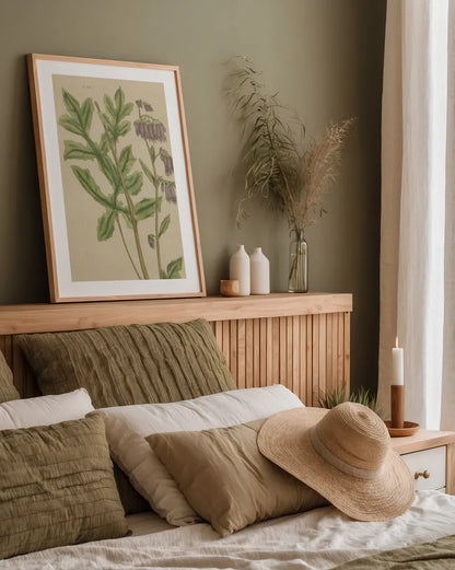 Herbal Botanical XVII by Wild Apple Portfolio. shown as a paper print in a natural frame. Available as a archival giclee rolled canvas, fine art paper, or poster print. SKU 41422h.