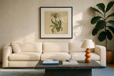 Herbed Botanical XX Square by Wild Apple Portfolio. Displayed in a glass frame with matte in a clean modern living room. Available as an archival giclee rolled canvas, fine art paper, or poster print. SKU 54171a.