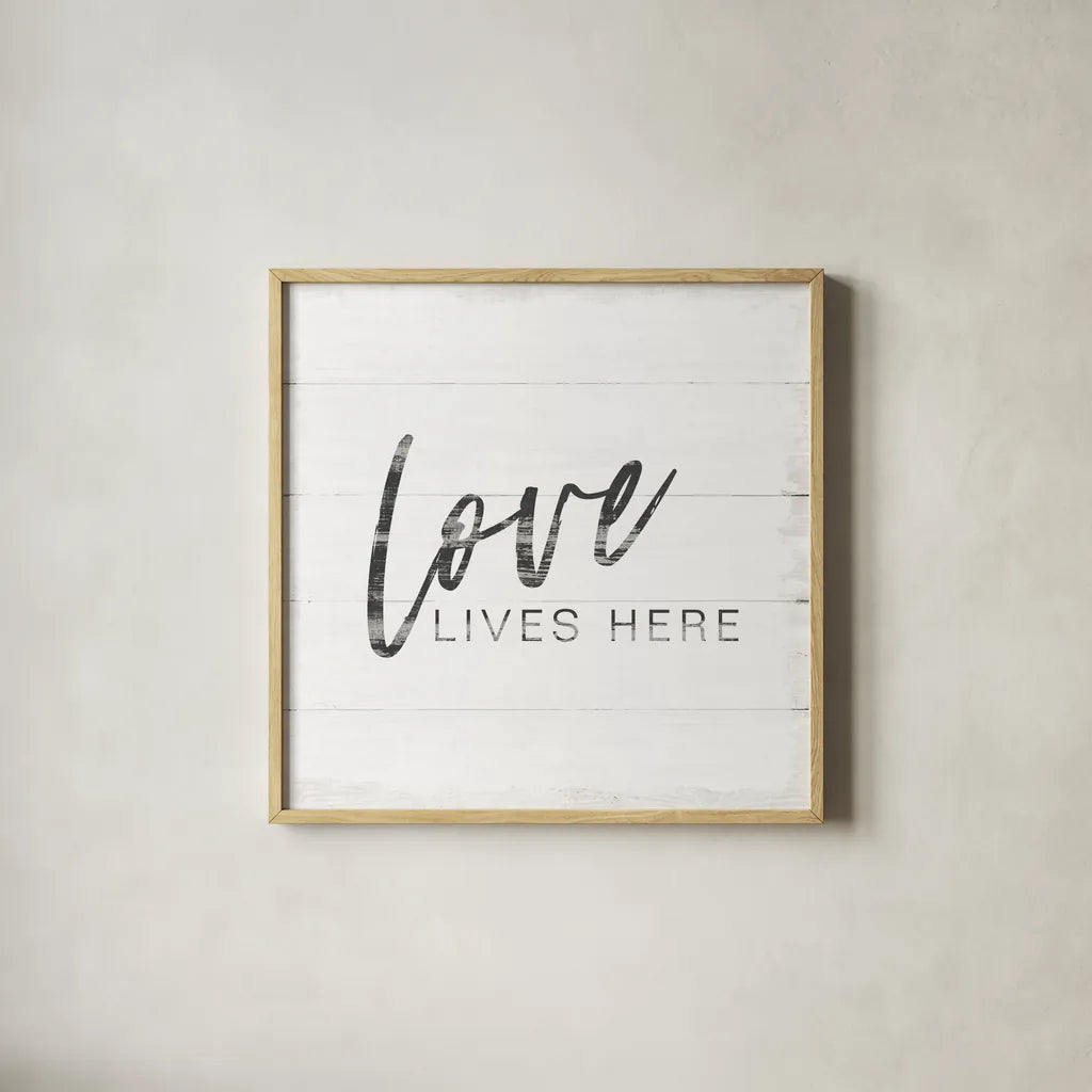 Home Inspiration II by Wild Apple Portfolio. Shown in a natural wood glass frame for a timeless modern aesthetic. Available as an archival giclee rolled canvas, fine art paper, or poster print. SKU 56877a.