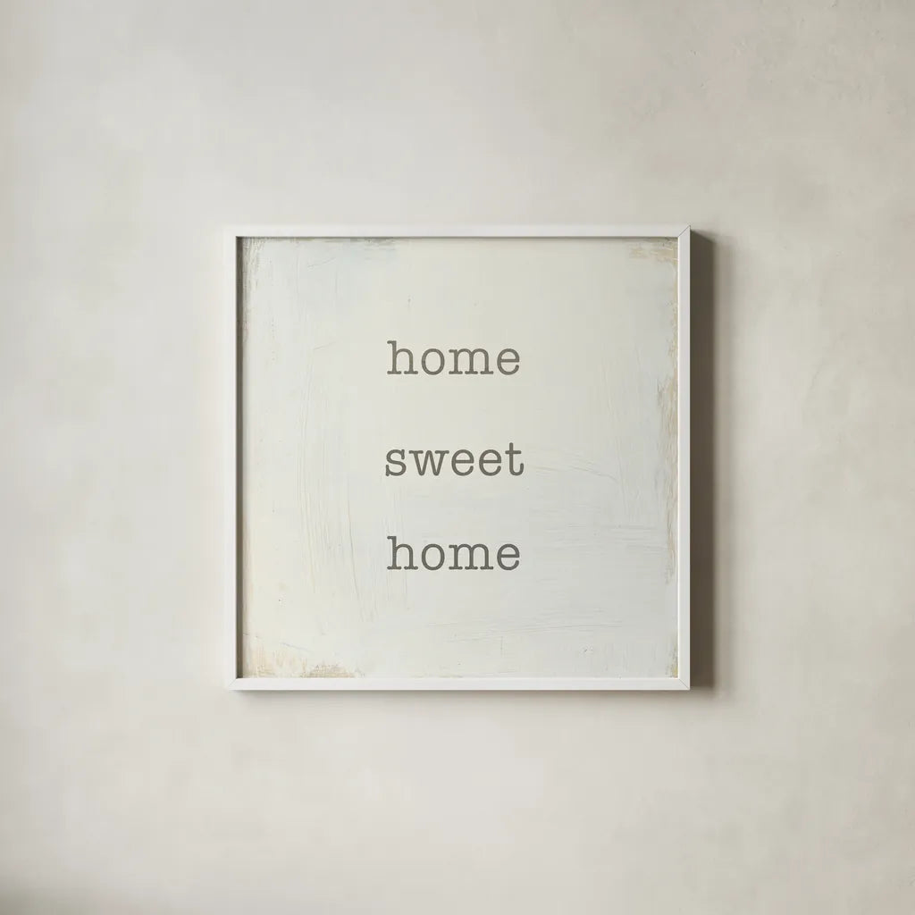 Home Sweet Home I by Wild Apple Portfolio. Shown in a crisp white glass frame for a clean and minimalist style. Available as an archival giclee rolled canvas, fine art paper, or poster print. SKU 46894a.