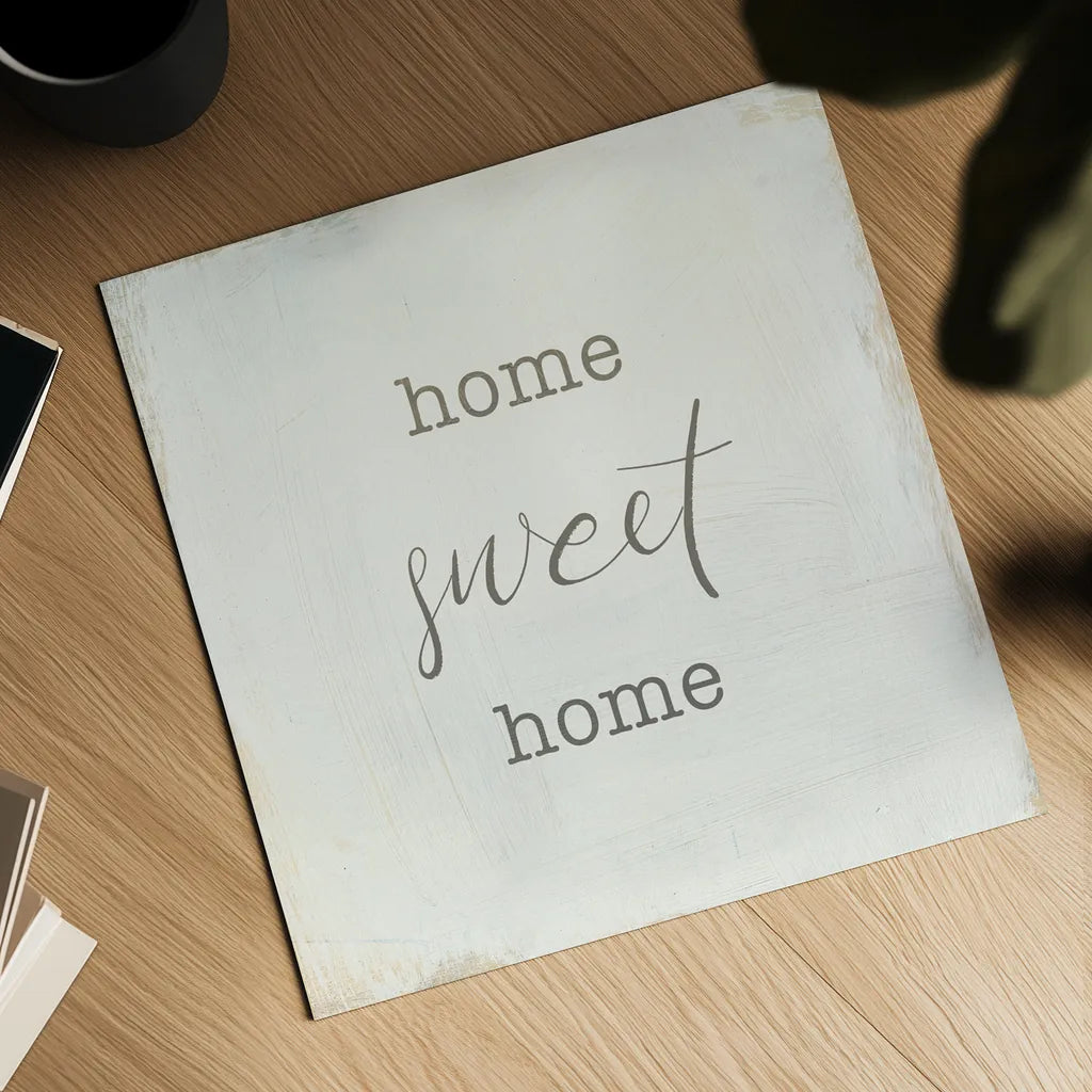 Home Sweet Home I Script by Wild Apple Portfolio. Shown as a detailed flat fine art print, highlighting archival giclee quality. Available as an archival giclee rolled canvas, fine art paper, or poster print. SKU 46898a.