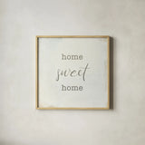 Home Sweet Home I Script by Wild Apple Portfolio. Shown in a natural wood glass frame for a timeless modern aesthetic. Available as an archival giclee rolled canvas, fine art paper, or poster print. SKU 46898a.