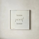 Home Sweet Home I Script by Wild Apple Portfolio. Shown in a crisp white glass frame for a clean and minimalist style. Available as an archival giclee rolled canvas, fine art paper, or poster print. SKU 46898a.