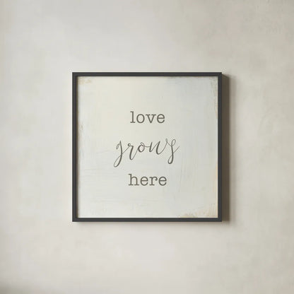 Home Sweet Home III Script by Wild Apple Portfolio. Shown in a sleek black glass frame for a contemporary gallery look. Available as an archival giclee rolled canvas, fine art paper, or poster print. SKU 46900a.