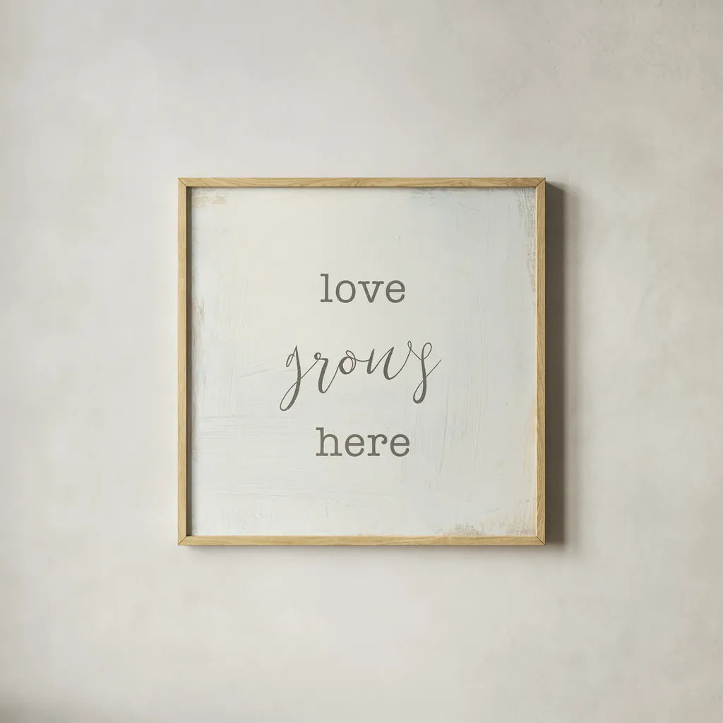 Home Sweet Home III Script by Wild Apple Portfolio. Shown in a natural wood glass frame for a timeless modern aesthetic. Available as an archival giclee rolled canvas, fine art paper, or poster print. SKU 46900a.