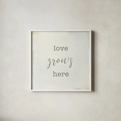 Home Sweet Home III Script by Wild Apple Portfolio. Shown in a crisp white glass frame for a clean and minimalist style. Available as an archival giclee rolled canvas, fine art paper, or poster print. SKU 46900a.