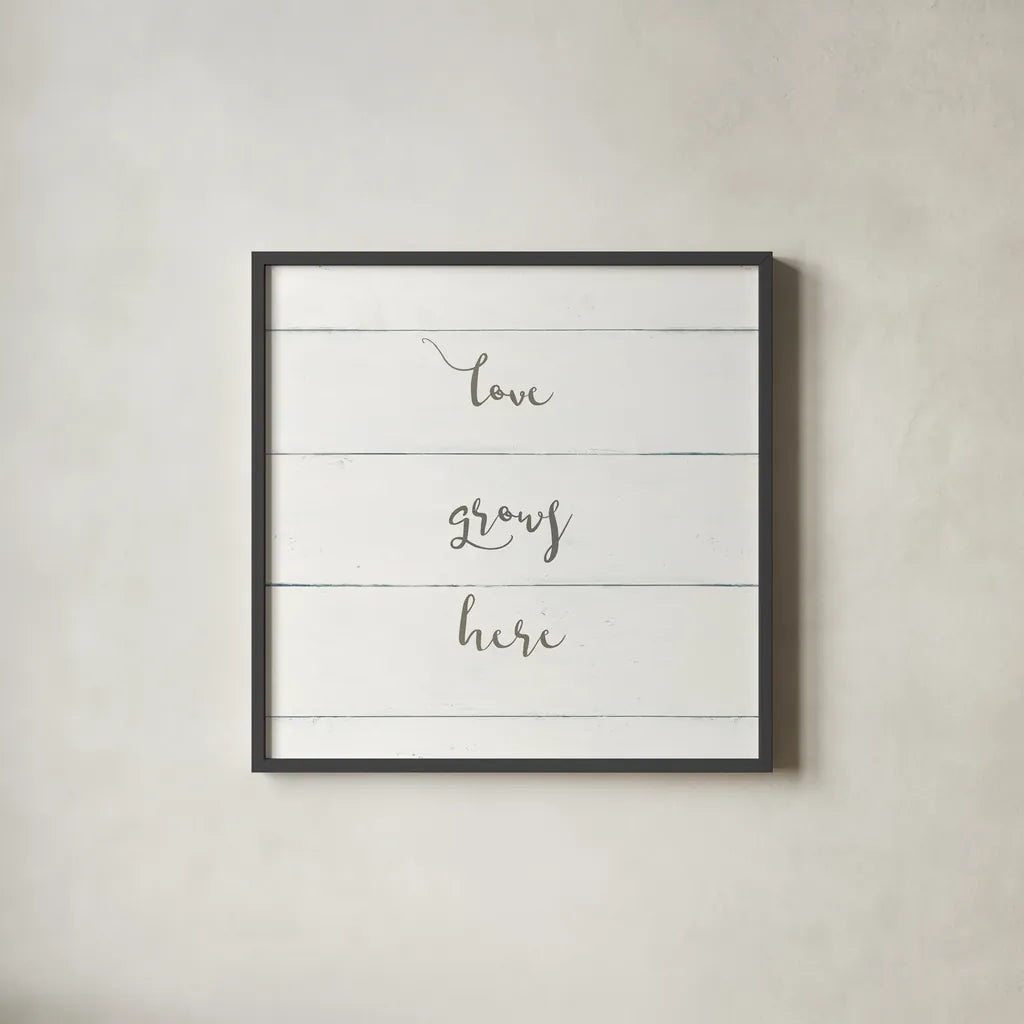 Home Sweet Home III Shiplap by Wild Apple Portfolio. Shown in a sleek black glass frame for a contemporary gallery look. Available as an archival giclee rolled canvas, fine art paper, or poster print. SKU 48928a.