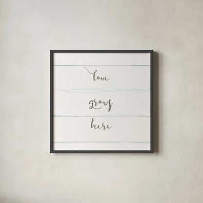 Home Sweet Home III Shiplap by Wild Apple Portfolio. Shown in a sleek black glass frame for a contemporary gallery look. Available as an archival giclee rolled canvas, fine art paper, or poster print. SKU 48928a.