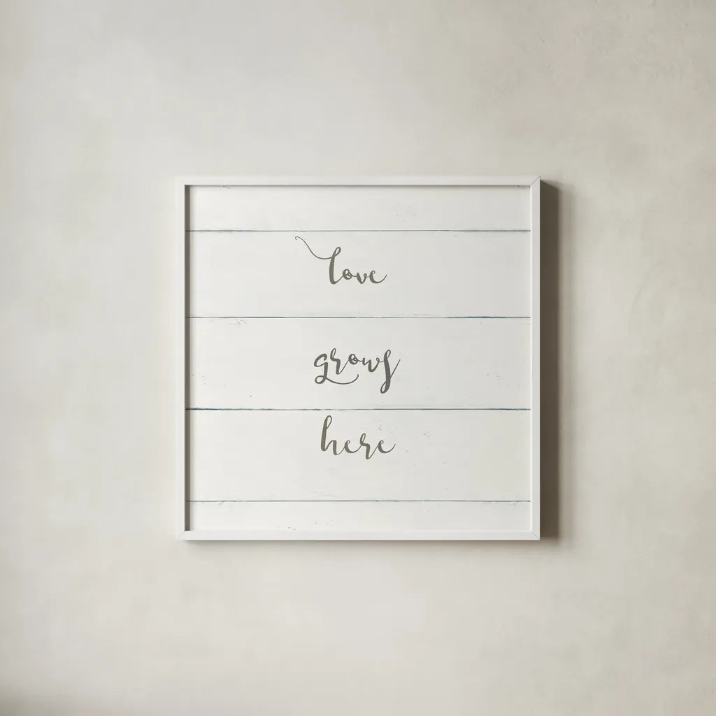 Home Sweet Home III Shiplap by Wild Apple Portfolio. Shown in a crisp white glass frame for a clean and minimalist style. Available as an archival giclee rolled canvas, fine art paper, or poster print. SKU 48928a.