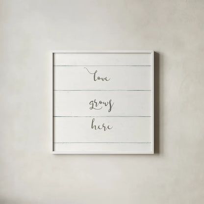 Home Sweet Home III Shiplap by Wild Apple Portfolio. Shown in a crisp white glass frame for a clean and minimalist style. Available as an archival giclee rolled canvas, fine art paper, or poster print. SKU 48928a.