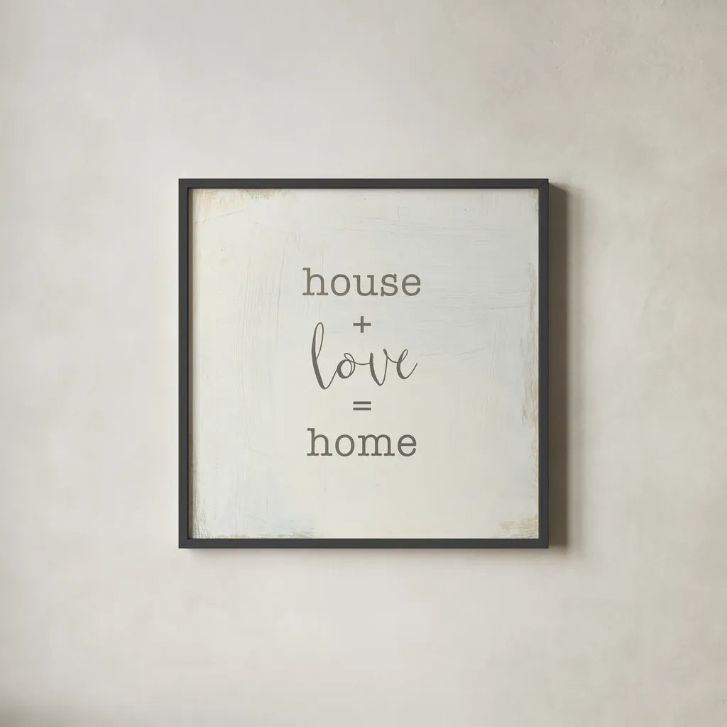 Home Sweet Home IV Script by Wild Apple Portfolio. Shown in a sleek black glass frame for a contemporary gallery look. Available as an archival giclee rolled canvas, fine art paper, or poster print. SKU 46901a.