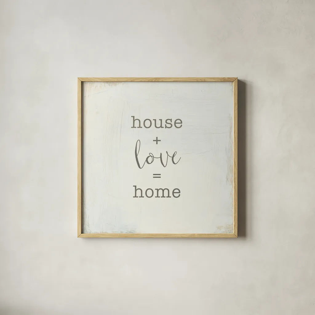 Home Sweet Home IV Script by Wild Apple Portfolio. Shown in a natural wood glass frame for a timeless modern aesthetic. Available as an archival giclee rolled canvas, fine art paper, or poster print. SKU 46901a.