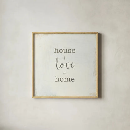 Home Sweet Home IV Script by Wild Apple Portfolio. Shown in a natural wood glass frame for a timeless modern aesthetic. Available as an archival giclee rolled canvas, fine art paper, or poster print. SKU 46901a.