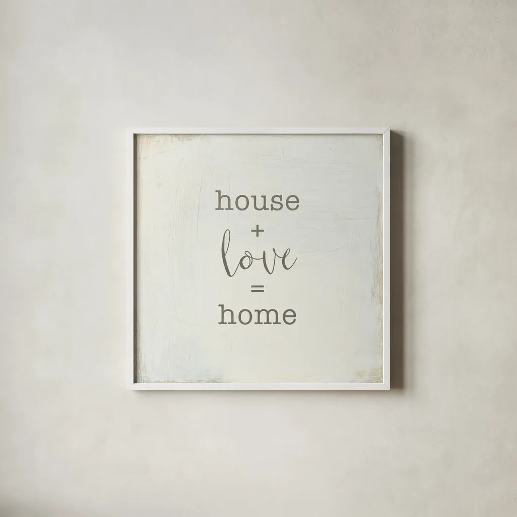 Home Sweet Home IV Script by Wild Apple Portfolio. Shown in a crisp white glass frame for a clean and minimalist style. Available as an archival giclee rolled canvas, fine art paper, or poster print. SKU 46901a.