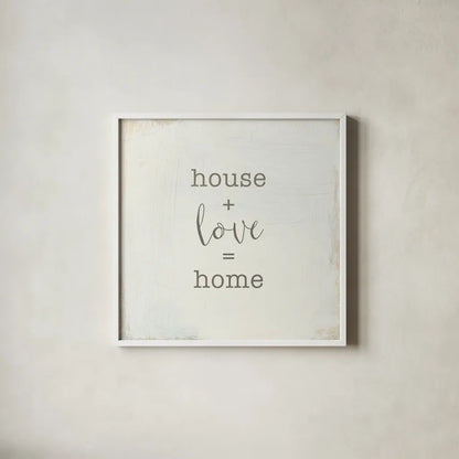 Home Sweet Home IV Script by Wild Apple Portfolio. Shown in a crisp white glass frame for a clean and minimalist style. Available as an archival giclee rolled canvas, fine art paper, or poster print. SKU 46901a.