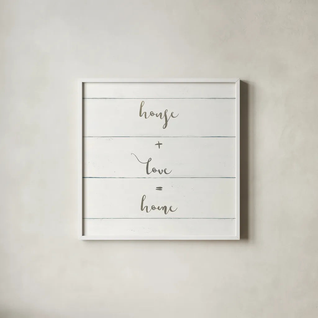 Home Sweet Home IV Shiplap by Wild Apple Portfolio. Shown in a crisp white glass frame for a clean and minimalist style. Available as an archival giclee rolled canvas, fine art paper, or poster print. SKU 48929a.