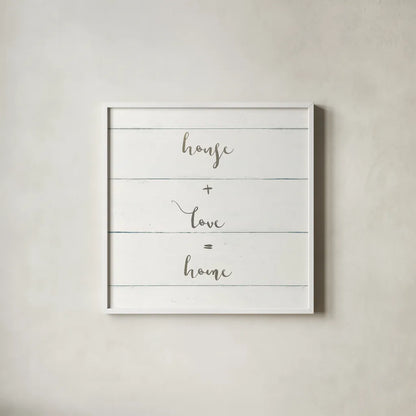 Home Sweet Home IV Shiplap by Wild Apple Portfolio. Shown in a crisp white glass frame for a clean and minimalist style. Available as an archival giclee rolled canvas, fine art paper, or poster print. SKU 48929a.