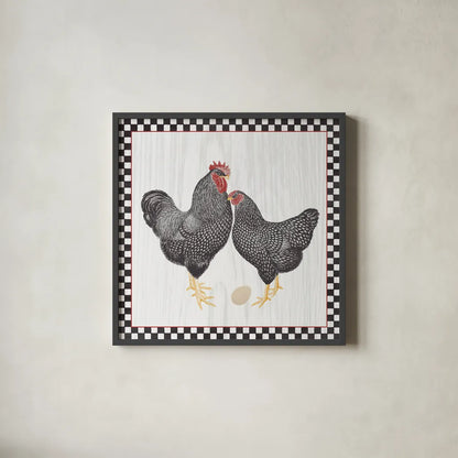 Home to Roost I by Wild Apple Portfolio. Shown in a sleek black glass frame for a contemporary gallery look. Available as an archival giclee rolled canvas, fine art paper, or poster print. SKU 30949a.