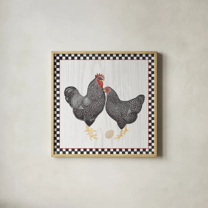 Home to Roost I by Wild Apple Portfolio. Shown in a natural wood glass frame for a timeless modern aesthetic. Available as an archival giclee rolled canvas, fine art paper, or poster print. SKU 30949a.