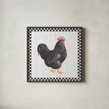 Home to Roost III by Wild Apple Portfolio. Shown in a sleek black glass frame for a contemporary gallery look. Available as an archival giclee rolled canvas, fine art paper, or poster print. SKU 30951a.