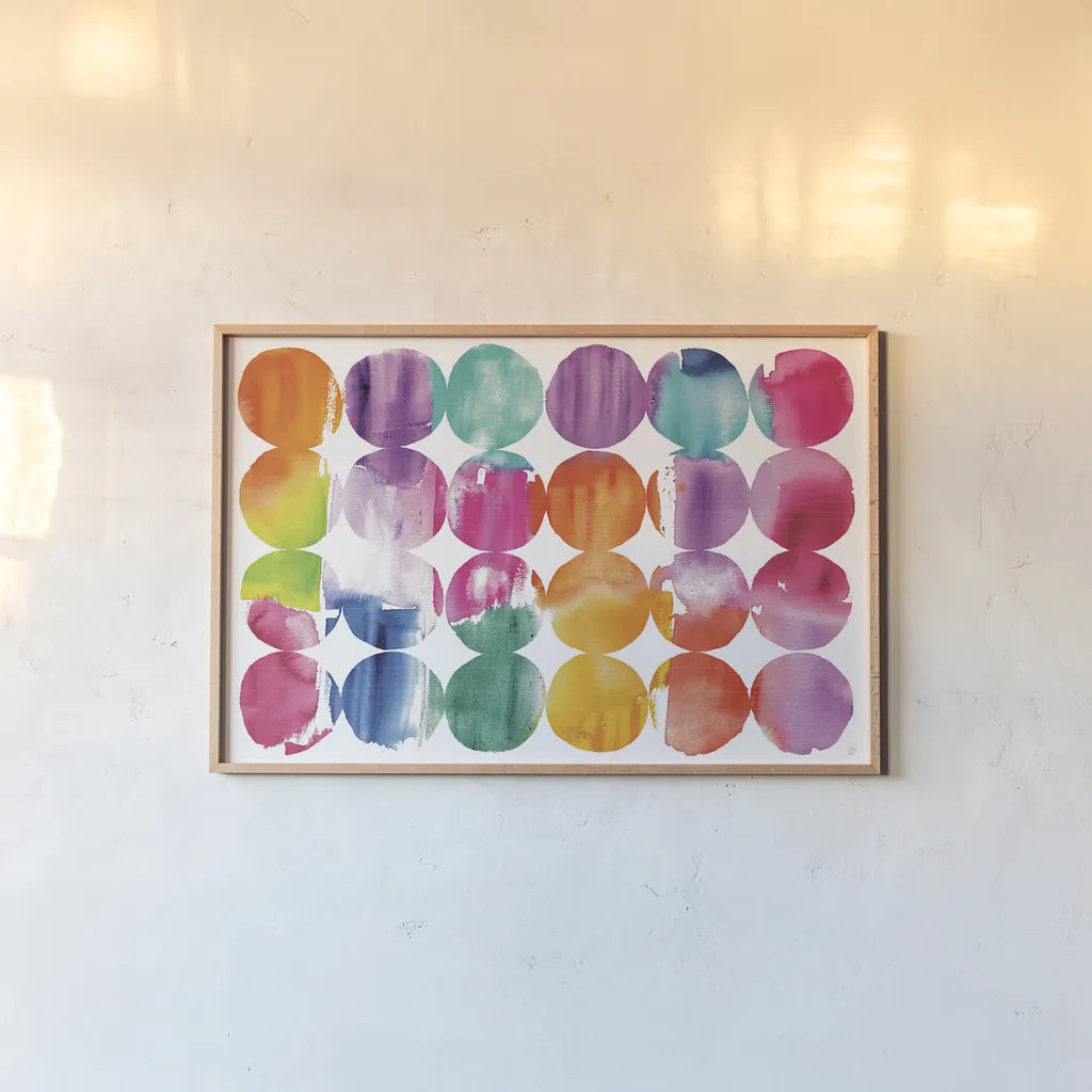 Horizontal Spring Dots by Wild Apple Portfolio. shown as a paper print in a natural frame. Available as a archival giclee rolled canvas, fine art paper, or poster print. SKU 68929i.
