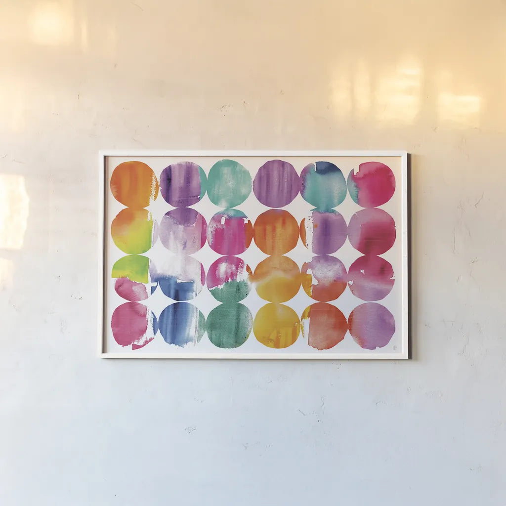 Horizontal Spring Dots by Wild Apple Portfolio. shown as a paper print in a white frame. Available as a archival giclee rolled canvas, fine art paper, or poster print. SKU 68929i.