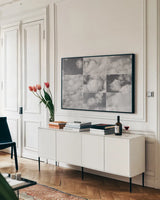 In the Clouds Collage by Wild Apple Portfolio. shown as a framed stretched canvas in a living room above a console. Available as a archival giclee rolled canvas, fine art paper, or poster print. SKU 43545i.