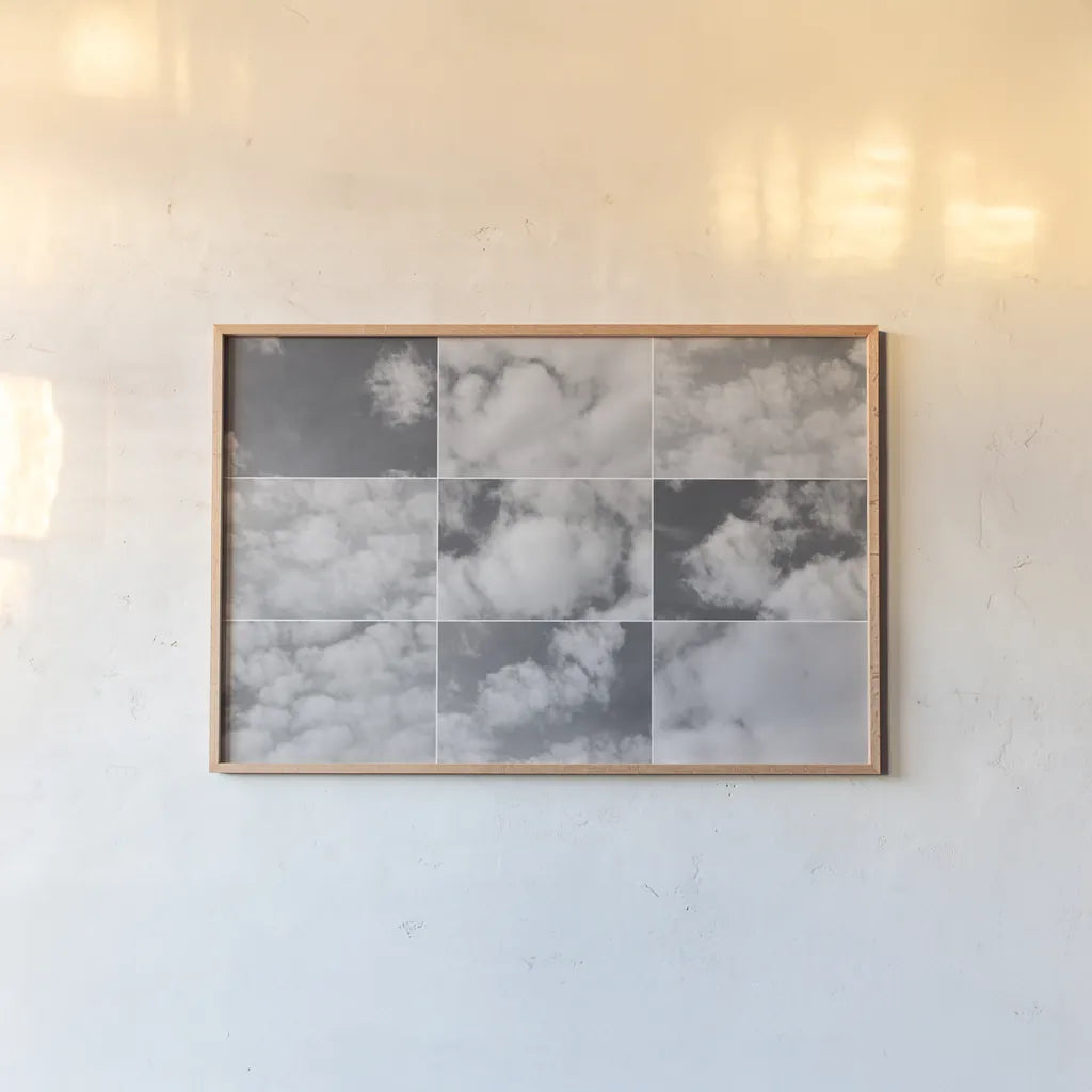 In the Clouds Collage by Wild Apple Portfolio. shown as a paper print in a natural frame. Available as a archival giclee rolled canvas, fine art paper, or poster print. SKU 43545i.