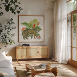 In the Jungle I by Wild Apple Portfolio. Shown in a natural wood frame in a cozy modern living room. Available as an archival giclee rolled canvas, fine art paper, or poster print. SKU 53963a.