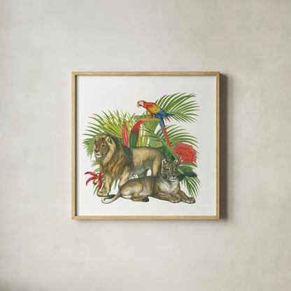 In the Jungle II by Wild Apple Portfolio. Shown in a natural wood glass frame for a timeless modern aesthetic. Available as an archival giclee rolled canvas, fine art paper, or poster print. SKU 53964a.