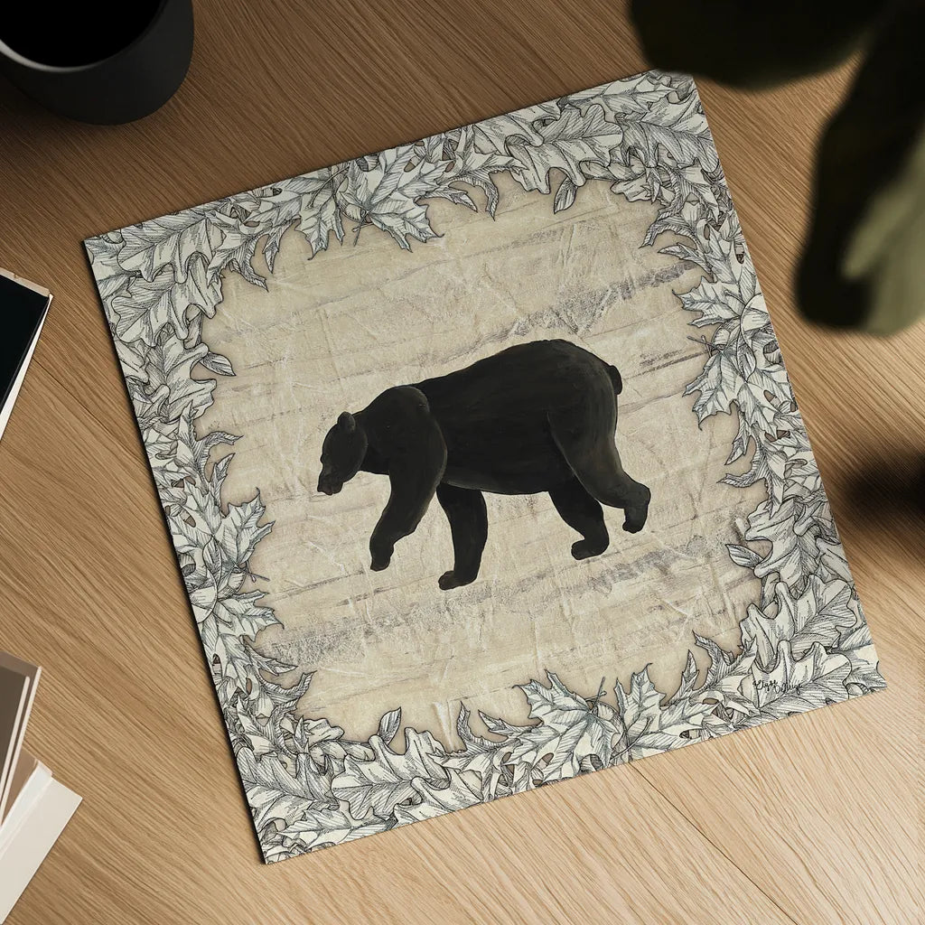 In the Woods Bear by Wild Apple Portfolio. Shown as a detailed flat fine art print, highlighting archival giclee quality. Available as an archival giclee rolled canvas, fine art paper, or poster print. SKU 19667a.